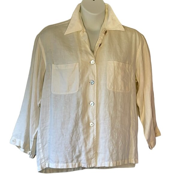 ISDA and Co Linen Shirt Women's Button Down Ivory Color Mother of Pearl Buttons - Picture 1 of 8